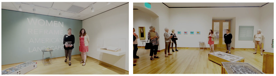 Museum educators Rachel Hausmann-Schall and Emily in Women Reframe American Landscape with docents.